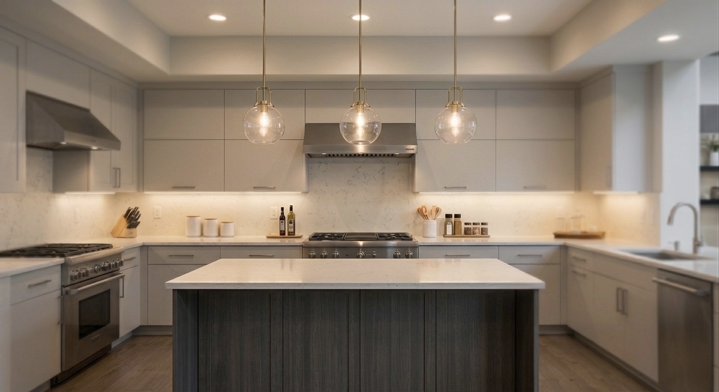 Custom recessed lighting in renovated kitchen