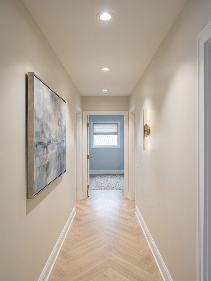 Recessed lighting installation in hallway